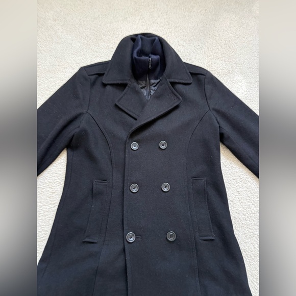 American Rag Y2K double breasted two collar insulated black wool pea coat, sz S - Picture 2 of 11